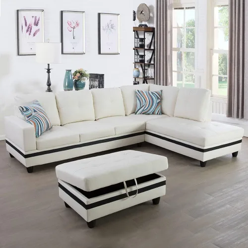 Vista 16 de Juego de sofá seccional de cuero para sala de estar, juego de 3 piezas con almacenamiento otomano negro para sala de estar/dormitorio/apartamento