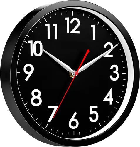 Vista 17 de AKCISOT - Reloj de pared de 8 pulgadas, silencioso, funciona con pilas, color negro