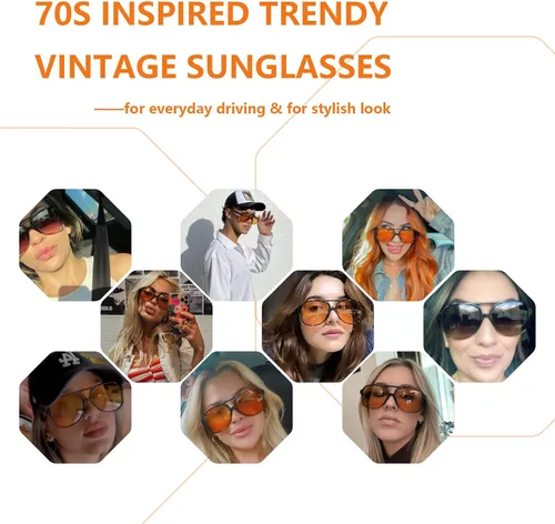 Vista 6 de Lentes de sol de color amarillo transparente de inspiración retro de los años 70 para hombres y mujeres, lentes teñidas de ámbar