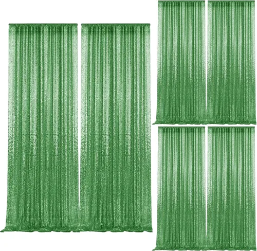 Vista 10 de 2 paneles de cortinas de fondo de lentejuelas verdes de 8 pies, cortinas de fondo de fotografía con purpurina para decoración de Navidad, boda