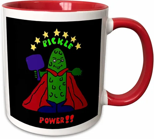 Vista 10 de 3dRose Taza de café, tamaño – 11 oz – Divertido superhéroe de pickleball de dibujos animados Pickle Sports and Hobbies – divertido regalo de taza