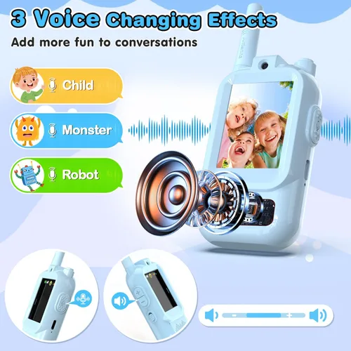 Vista 4 de Walkie Talkies de Video para Niños, Paquete de 2 Walkie Talkies FaceTime con Cámara HD y Cambiador de Voz para Niños y Niñas para Juegos Familiares