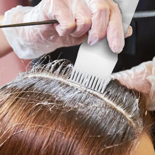 Vista 6 de ONLYFU 4 botellas aplicadoras de peine de raíz, botellas de tinte para el cabello de 6 onzas con peine y cepillo de aceite de plástico