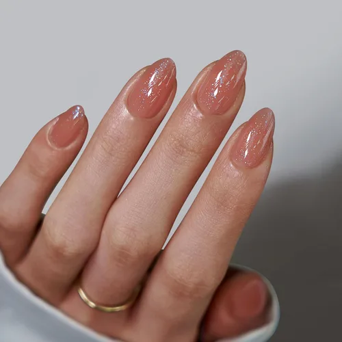 Vista 48 de BTArtbox - Uñas a presión, color crema de vainilla, cuadrado corto, melocotón degradado, 32 unidades 2+ Weeks Wear, Salon-Quality Natural Nails