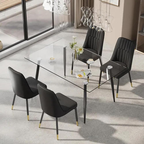 Vista 3 de Juego de mesa de comedor moderno de 51 pulgadas para 4, juego de sillas de mesa de cocina de vidrio para 4, mesa de cocina rectangular con 4 sillas