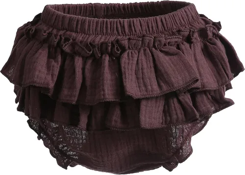 Vista 2 de Conjunto de bombachos y lazos de algodón para bebé recién nacida, pantalones cortos con volantes y diadema Café