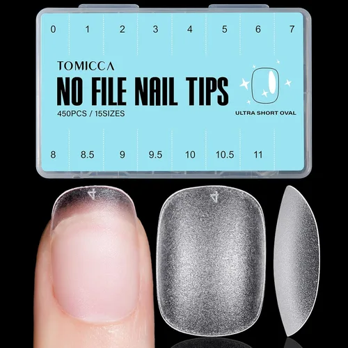 Vista 13 de TOMICCA Puntas de uñas extra cortas en forma de ataúd, 240 piezas de uñas postizas acrílicas de cobertura completa para manicura con extensión, 15