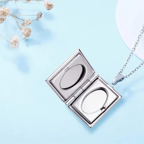 Vista 4 de PHOCKSIN Relicario collar para mujer que sostiene imágenes relicario de fotos para niñas Pulido y grabado Forever in My Heart& I Love You Mom