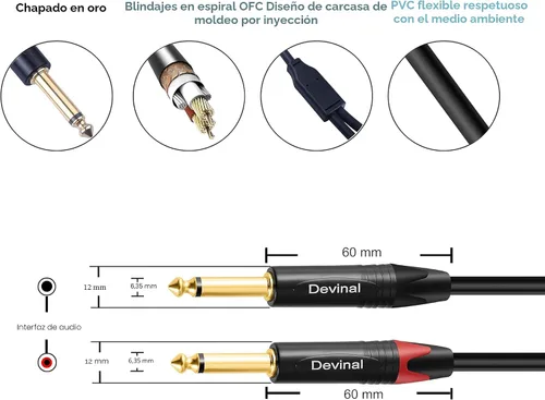Vista 2 de Cable divisor dual 1/4 a XLR Y, doble 0.250 in TS macho a XLR 3pin macho cable estéreo, doble cuarto de pulgada mono a XLR macho enchufe micrófono
