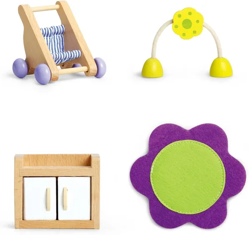 Vista 8 de Hape muebles de madera para casa de muñecas, sector habitación de bebé