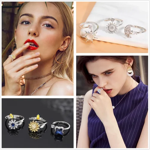 Vista 2 de Honsny Fidget Anxiety Rings for Women Adjustable Spinner Fidget Ring Set A 6 piezas