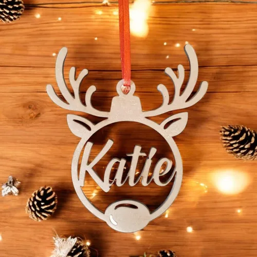 Vista 3 de Generic Adorno navideño de madera rústica personalizado, nombre personalizado, 2024