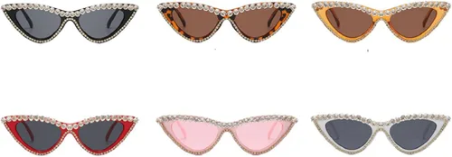 Vista 7 de Gafas de sol brillantes con diamantes de imitación de cristal, gafas retro de medio borde para mujer