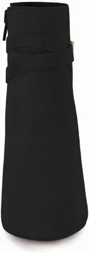 Vista 5 de Botas de tobillo para mujer, tacón grueso, punta redonda, hebilla multicorrea, cremallera lateral, botines de otoño, zapatos de vestir
