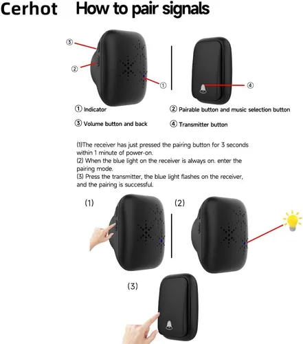 Vista 7 de Timbre inalámbrico autoalimentado con enchufe de EE. UU., sin batería, distancia de 38 canciones, timbre de puerta para exteriores, impermeable