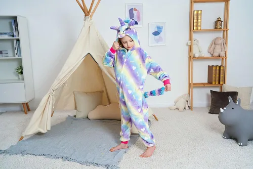 Vista 47 de Pijama de unicornio unisex para niños, enteritos para disfraz, Halloween