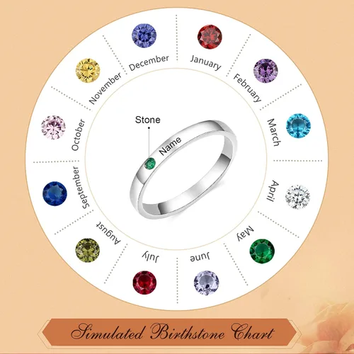 Vista 4 de 3 anillos con iniciales grabados personalizados con piedras de nacimiento simuladas, anillos personalizados para mejores amigas para mujeres