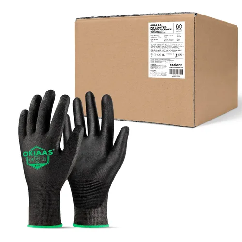Vista 30 de OKIAAS Guantes de trabajo ultrafinos y ligeros para hombre con agarre, 12 pares, color negro, talla S