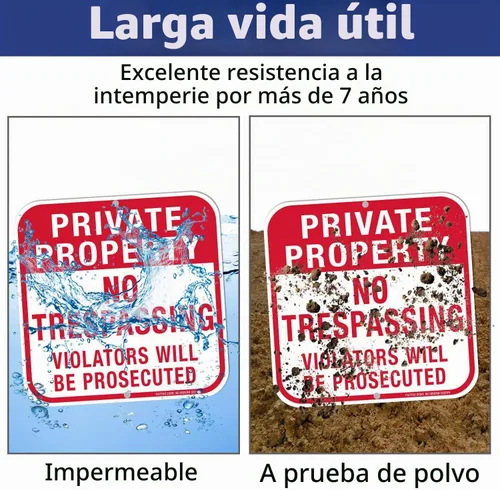 Vista 5 de Señal de propiedad privada No Trespassing ("Violators Will Be Prosecuted"), cuadrado de 12 x 12 pulgadas, aluminio libre de óxido .040, protección