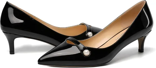 Vista 6 de ROSERWISH Zapatos de vestir de tacón bajo con patente para mujer, para fiesta, sexy, para fiesta, boda, patente, gatito, zapatos de vestir de 2