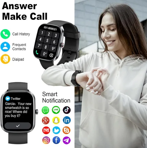 Vista 2 de Reloj inteligente con pantalla táctil HD de 1.91 pulgadas, rastreador de actividad física con llamadas Bluetooth, reloj de fitness con monitor