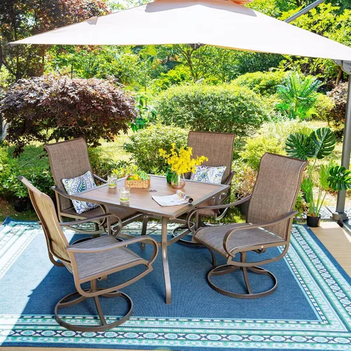 Vista 6 de MFSTUDIO Mesa de bistró cuadrada de 37" para el patio, mesa de comedor, muebles de exterior, mesa de jardín, imitación de superficie de madera