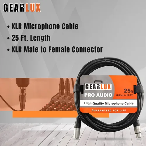 Vista 4 de Gearlux – Cable de micrófono XLR, completamente balanceado, macho a hembra, 25 pies - Paquete de 3