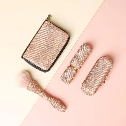 Vista 9 de AsAlways Funda con cremallera multicapa con diamantes de imitación RFID, cartera pequeña delgada para mujer, Oro, Moderno