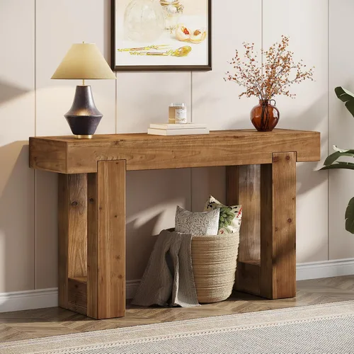 Vista 11 de Tribesigns - Mesa consola de 63 pulgadas de largo, mesa de sofá rectangular de madera detrás del sofá, mesa de entrada estilo granja para entrada