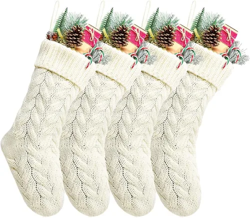 Vista 22 de Medias de Navidad, 18 pulgadas, calcetines de punto trenzado azul para decoración de Navidad, paquete de 4