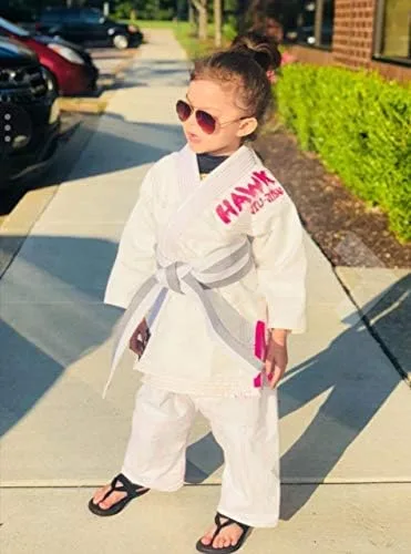 Vista 2 de Jiu Jitsu brasileño, para niños, Jiu Jitsu Gi Children BJJ Gi Grappling Kimonos, cinturón blanco ligero, Blanco