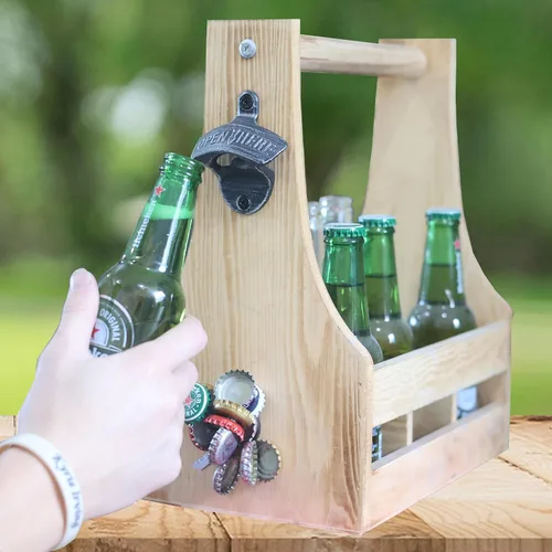 Vista 4 de Abridor magnético de tapas de botellas, abridor de cerveza montado en la pared con tapa magnética, color plateado antiguo