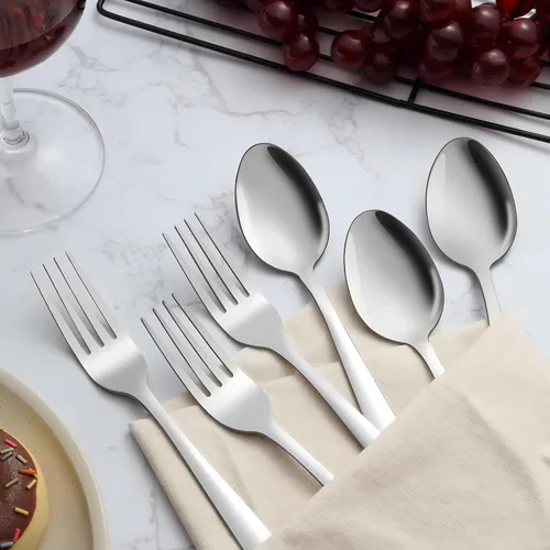 Vista 3 de Unokit Juego de cubiertos de 24 cucharas y tenedores – Tenedores y cucharas de acero inoxidable de grado alimenticio para el hogar, cocina