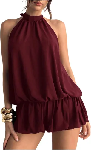 Vista 23 de Floerns Mini vestido sin mangas con volantes y dobladillo de burbujas para Café