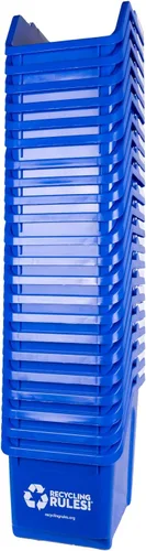 Vista 9 de ¡Reglas de reciclaje! Contenedor de papelera de reciclaje apilable de 6 galones en azul, reciclador práctico libre de BPA ecológico con asa, paquete