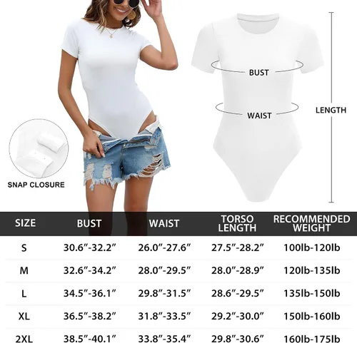 Vista 5 de Paquete de 5 mamelucos de manga corta para mujer, cuello redondo, casual, elástico, camiseta básica