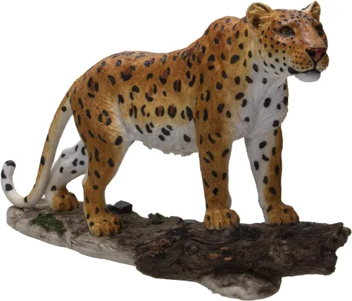 Vista 4 de Pacific Giftware Estatua realista de figura de resina de madera con diseño de leopardo de gato grande