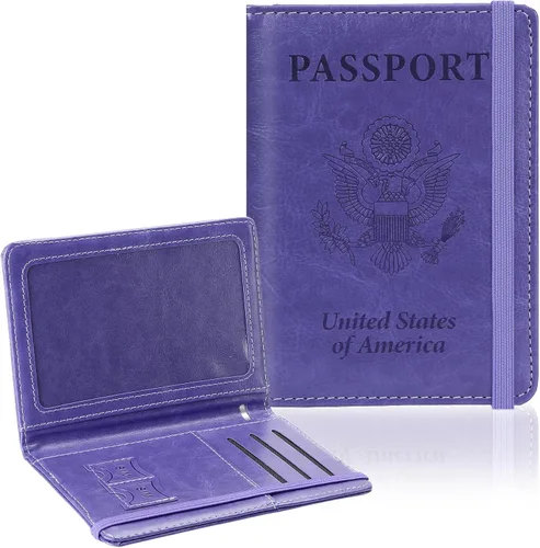Vista 12 de Soporte para pasaporte para viajes, funda de pasaporte con bloqueo RFID con soporte para bolígrafo, funda de cuero para pasaporte, accesorios
