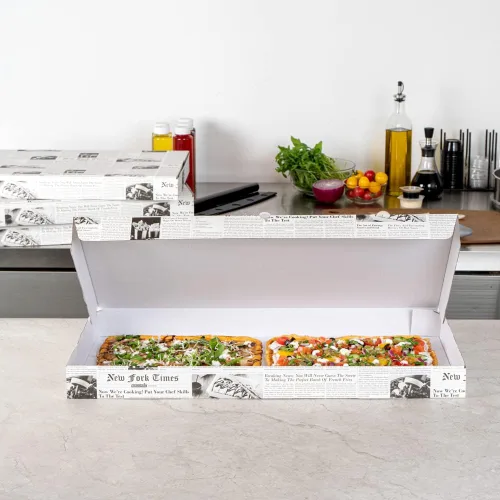 Vista 81 de Restaurantware - Cajas para pizza, 50 unidades, 14 x 7 x 1.5 pulgadas, embalaje de papel de cartón corrugado con bloqueo de pestañas, resistente a