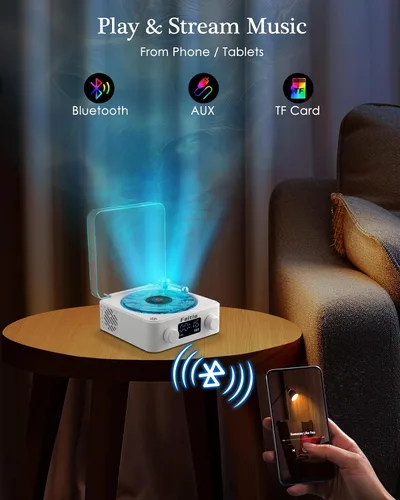 Vista 6 de Waves Altavoz Bluetooth de Vinilo, Estilo Reproductor de Discos de Vinilo con Ruido Blanco de Sonido Oceánico, Altavoces Bluetooth Retro con Luz