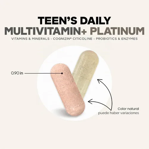 Vista 3 de Codeage Suplemento multivitamínico + platino para adolescentes, vitaminas A, C, D3, E, B6, B12, minerales, probióticos, citicolina, colágeno, caldo