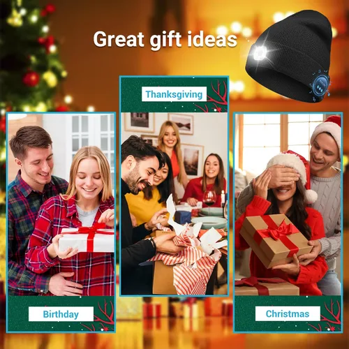 Vista 7 de Bluetooth Beanie with Light, LED Beanie with Built-in Speaker and Microphone, Unique Gifts for Men Women