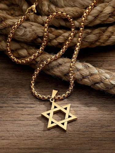 Vista 3 de HAQUIL Stainless Steel Hexagram Six Pointed Star Pendant Necklace, Box Chain, Jewish Israel Jewelry Gift for Men and Women