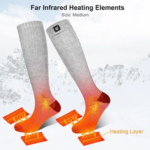 Vista 7 de Calcetines térmicos para hombres y mujeres, 7.4 V 2200 mAh, batería recargable eléctrica, calcetines de invierno cálidos, calcetines de calefacción