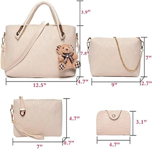 Vista 14 de FiveloveTwo. Bolso de mano para mujer, 4 piezas, con asa superior, bolsa de hombro, soporte para tarjetas