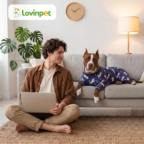 Vista 8 de LovinPet Body para perro de raza grande, estampado gris de cohete de Azul Blanco
