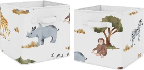 Vista 9 de Sweet Jojo Designs Juego de 2 cubos de almacenamiento plegables de tela (dinosaurio de acuarela de dinosaurio) para niños, bebés, niños, cajas