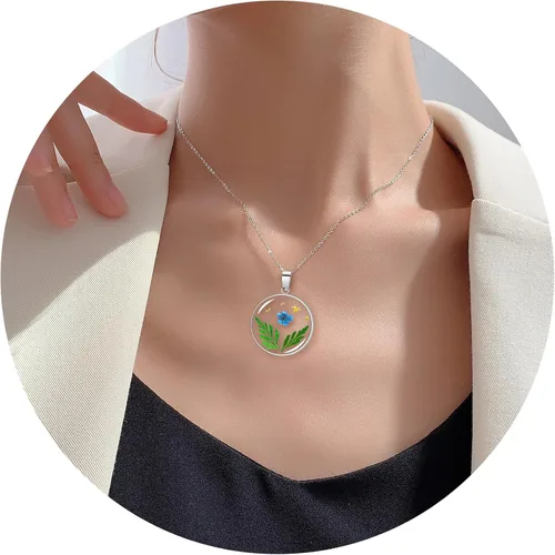 Vista 133 de Pressed Flower Necklace Gift for Women Personalized Handmade Necklaces Birth Flower Necklace