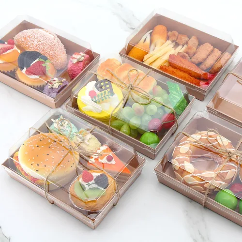 Vista 4 de Cajas de embutidos de 7 x 5 x 2.5 pulgadas con tapas transparentes, cajas grandes desechables de postre de panadería, recipientes para llevar