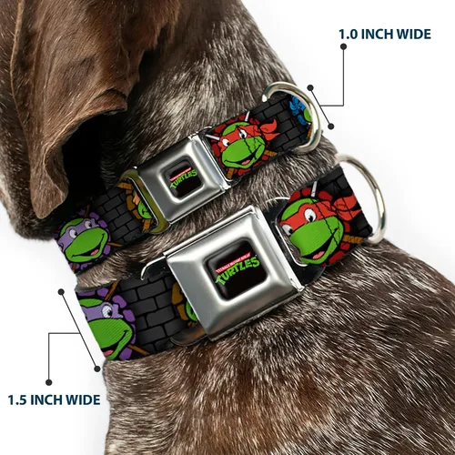 Vista 2 de Buckle-Down Collar de perro con hebilla de cinturón de seguridad, clásico TMNT Expessions/Battle Gear gris/multicolor - 1" de ancho - Se adapta a